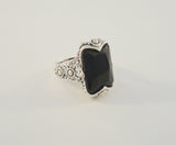 Large Chunky Vintage Sterling Silver w/ Gold Accents Filigree Black Onyx Statement Ring Size 8.5