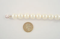 Vintage 12.7mm Creamy White Fat & Chunky Faux Pearl Bracelet w/ a Detailed Carving of Two Birds on the Sterling Silver Clasp 8"