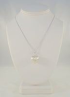 Unusual Large Vintage Sterling Silver Brushed Satin Matte Finish Puffy Heart Pendant Necklace 18.25"