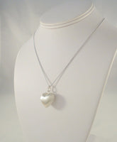 Unusual Large Vintage Sterling Silver Brushed Satin Matte Finish Puffy Heart Pendant Necklace 18.25"