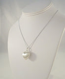 Unusual Large Vintage Sterling Silver Brushed Satin Matte Finish Puffy Heart Pendant Necklace 18.25"