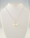 Unusual Large Vintage Sterling Silver Brushed Satin Matte Finish Puffy Heart Pendant Necklace 18.25"