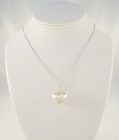 Unusual Large Vintage Sterling Silver Brushed Satin Matte Finish Puffy Heart Pendant Necklace 18.25"