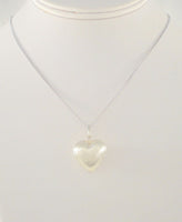 Unusual Large Vintage Sterling Silver Brushed Satin Matte Finish Puffy Heart Pendant Necklace 18.25"