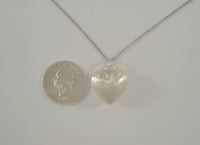 Unusual Large Vintage Sterling Silver Brushed Satin Matte Finish Puffy Heart Pendant Necklace 18.25"