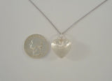 Unusual Large Vintage Sterling Silver Brushed Satin Matte Finish Puffy Heart Pendant Necklace 18.25"