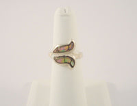 Large Signed Vintage Handcrafted Taxco Mexican Sterling Silver & Abalone Paua Inlay Lily Flower Bypass Ring