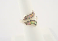 Large Signed Vintage Handcrafted Taxco Mexican Sterling Silver & Abalone Paua Inlay Lily Flower Bypass Ring