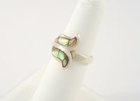 Large Signed Vintage Handcrafted Taxco Mexican Sterling Silver & Abalone Paua Inlay Lily Flower Bypass Ring