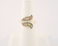 Large Signed Vintage Handcrafted Taxco Mexican Sterling Silver & Abalone Paua Inlay Lily Flower Bypass Ring