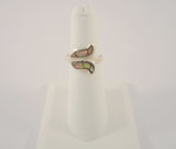 Large Signed Vintage Handcrafted Taxco Mexican Sterling Silver & Abalone Paua Inlay Lily Flower Bypass Ring