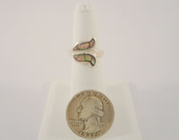 Large Signed Vintage Handcrafted Taxco Mexican Sterling Silver & Abalone Paua Inlay Lily Flower Bypass Ring