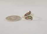 Large Signed Vintage Handcrafted Taxco Mexican Sterling Silver & Abalone Paua Inlay Lily Flower Bypass Ring