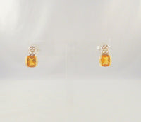 Sparkly Signed Vintage Lorenzo Sterling Silver & 18K Solid Yellow Gold w/ Cushion Cut Citrine Stud Pierced Earrings