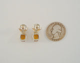 Sparkly Signed Vintage Lorenzo Sterling Silver & 18K Solid Yellow Gold w/ Cushion Cut Citrine Stud Pierced Earrings