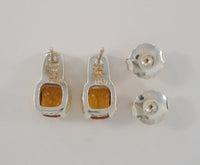 Sparkly Signed Vintage Lorenzo Sterling Silver & 18K Solid Yellow Gold w/ Cushion Cut Citrine Stud Pierced Earrings