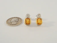 Sparkly Signed Vintage Lorenzo Sterling Silver & 18K Solid Yellow Gold w/ Cushion Cut Citrine Stud Pierced Earrings