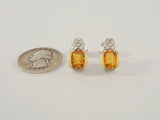 Sparkly Signed Vintage Lorenzo Sterling Silver & 18K Solid Yellow Gold w/ Cushion Cut Citrine Stud Pierced Earrings