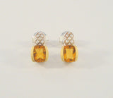 Sparkly Signed Vintage Lorenzo Sterling Silver & 18K Solid Yellow Gold w/ Cushion Cut Citrine Stud Pierced Earrings