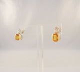 Sparkly Signed Vintage Lorenzo Sterling Silver & 18K Solid Yellow Gold w/ Cushion Cut Citrine Stud Pierced Earrings