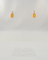 Sparkly Signed Vintage Lorenzo Sterling Silver & 18K Solid Yellow Gold w/ Cushion Cut Citrine Stud Pierced Earrings