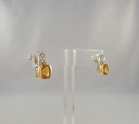 Sparkly Signed Vintage Lorenzo Sterling Silver & 18K Solid Yellow Gold w/ Cushion Cut Citrine Stud Pierced Earrings