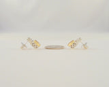 Sparkly Signed Vintage Lorenzo Sterling Silver & 18K Solid Yellow Gold w/ Cushion Cut Citrine Stud Pierced Earrings