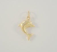 Detailed, Vintage Italian Solid 10K Yellow Gold Double-Sided Dimensional Leaping Dolphin Pendant 28mm Porpoise