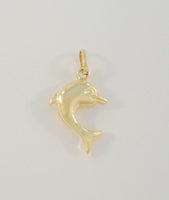 Detailed, Vintage Italian Solid 10K Yellow Gold Double-Sided Dimensional Leaping Dolphin Pendant 28mm Porpoise