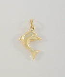 Detailed, Vintage Italian Solid 10K Yellow Gold Double-Sided Dimensional Leaping Dolphin Pendant 28mm Porpoise
