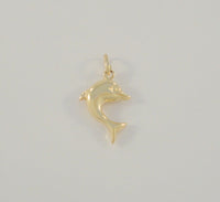 Detailed, Vintage Italian Solid 10K Yellow Gold Double-Sided Dimensional Leaping Dolphin Pendant 28mm Porpoise