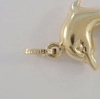 Detailed, Vintage Italian Solid 10K Yellow Gold Double-Sided Dimensional Leaping Dolphin Pendant 28mm Porpoise