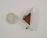 Chunky Vintage Handcrafted Sterling Silver Blue Turquoise & Red Jasper Southwest Triangular Piecrust Edge Angled Pendant