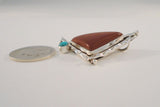 Chunky Vintage Handcrafted Sterling Silver Blue Turquoise & Red Jasper Southwest Triangular Piecrust Edge Angled Pendant