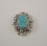 Detailed Signed Vintage Danecraft Curvy Southwest Style Scrollwork Western Scroll Sterling Silver and Faux Blue Turquoise Pin / Pendant