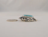 Detailed Signed Vintage Danecraft Curvy Southwest Style Scrollwork Western Scroll Sterling Silver and Faux Blue Turquoise Pin / Pendant