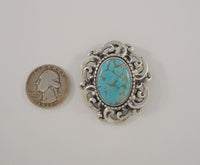 Detailed Signed Vintage Danecraft Curvy Southwest Style Scrollwork Western Scroll Sterling Silver and Faux Blue Turquoise Pin / Pendant