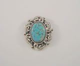 Detailed Signed Vintage Danecraft Curvy Southwest Style Scrollwork Western Scroll Sterling Silver and Faux Blue Turquoise Pin / Pendant