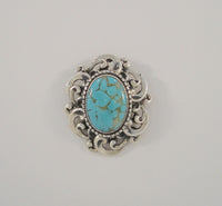 Detailed Signed Vintage Danecraft Curvy Southwest Style Scrollwork Western Scroll Sterling Silver and Faux Blue Turquoise Pin / Pendant