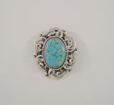 Detailed Signed Vintage Danecraft Curvy Southwest Style Scrollwork Western Scroll Sterling Silver and Faux Blue Turquoise Pin / Pendant