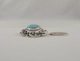 Detailed Signed Vintage Danecraft Curvy Southwest Style Scrollwork Western Scroll Sterling Silver and Faux Blue Turquoise Pin / Pendant