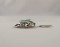 Detailed Signed Vintage Danecraft Curvy Southwest Style Scrollwork Western Scroll Sterling Silver and Faux Blue Turquoise Pin / Pendant