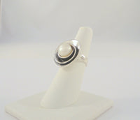 Large Bold Detailed Curvy Dimensional, Signed Vintage Silpada Sterling Silver & White Pearl "Lily Pearl" Rose Modern Statement Ring Size 6.5