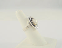Large Bold Detailed Curvy Dimensional, Signed Vintage Silpada Sterling Silver & White Pearl "Lily Pearl" Rose Modern Statement Ring Size 6.5