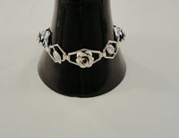 Detailed Vintage or Antique Sterling Silver 14mm Wide Repousse Roses & Carved Leaves Open Link Panel Bracelet 6.5"