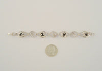 Detailed Vintage or Antique Sterling Silver 14mm Wide Repousse Roses & Carved Leaves Open Link Panel Bracelet 6.5"