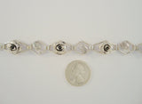 Detailed Vintage or Antique Sterling Silver 14mm Wide Repousse Roses & Carved Leaves Open Link Panel Bracelet 6.5"