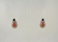 Big Bold Vintage Signed Sterling Silver Red Jasper & Black Onyx Southwest Rope Edged Locking Hook Earrings