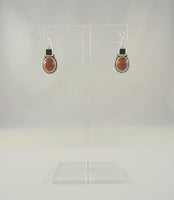 Big Bold Vintage Signed Sterling Silver Red Jasper & Black Onyx Southwest Rope Edged Locking Hook Earrings