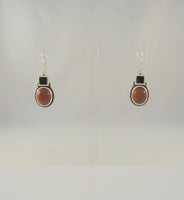 Big Bold Vintage Signed Sterling Silver Red Jasper & Black Onyx Southwest Rope Edged Locking Hook Earrings